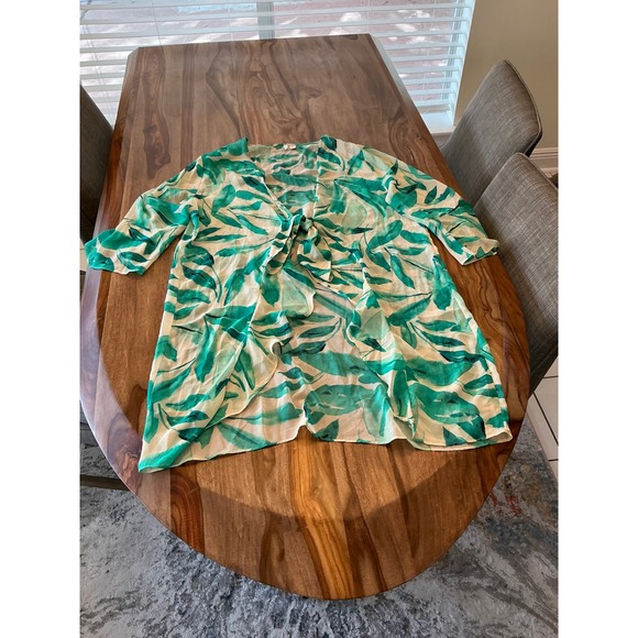 Cato Womens Green Tropical Leaf Print Tie Front Kimono Bell Sleeve Cardigan L - Picture 5 of 7
